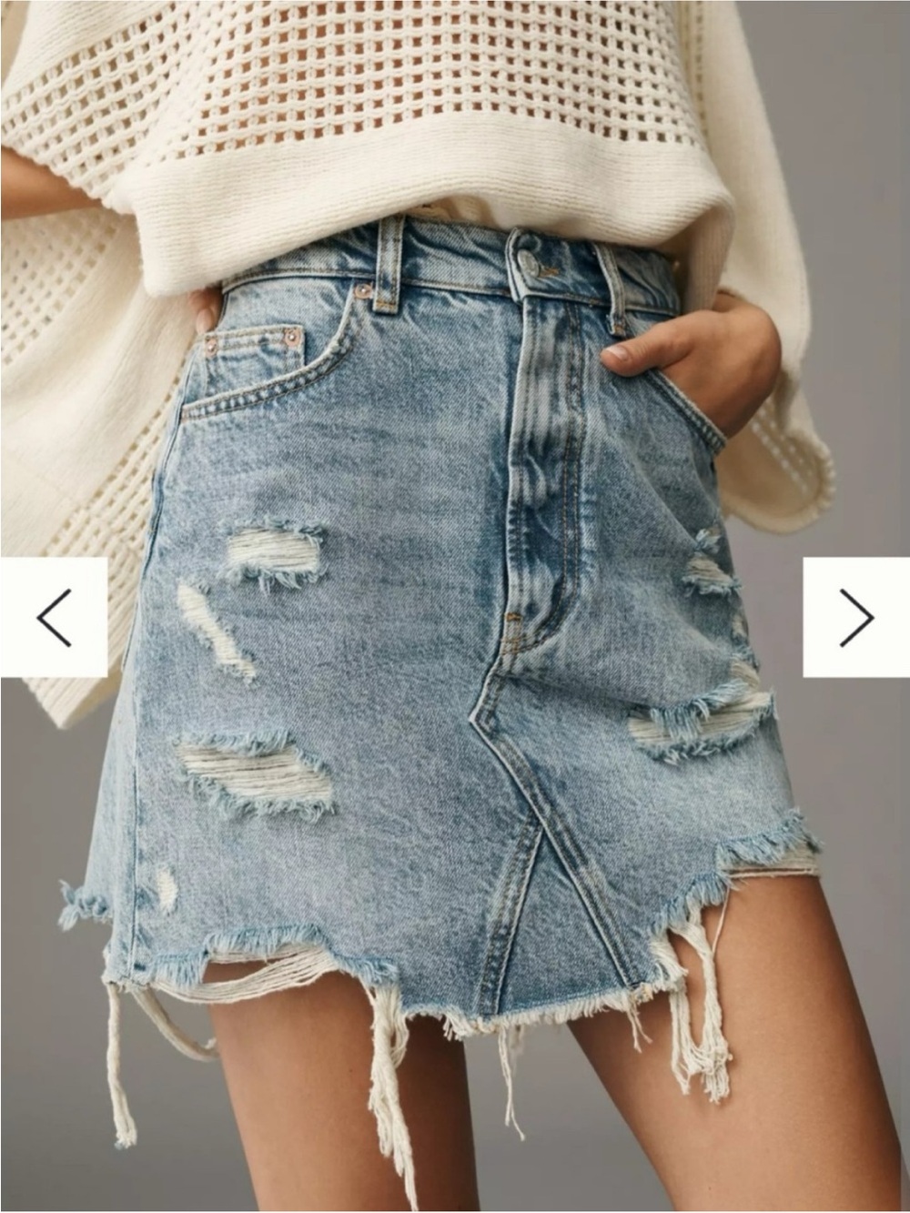 ANTHROPOLOGIE PILCRO Distressed Light Blue Denim Mini Skirt
